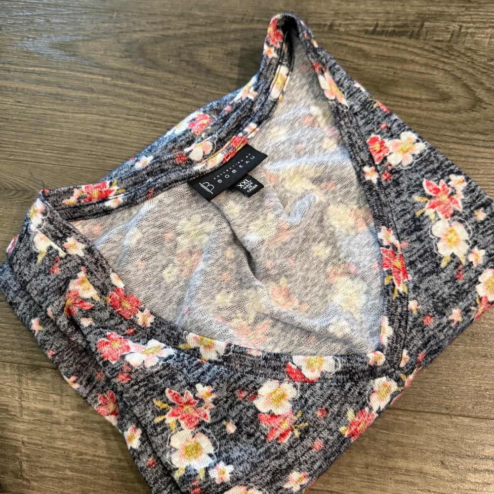 Bobeau Floral V-Neck Knit Top XXL Grey Pink Space Dye MT0K22CCO